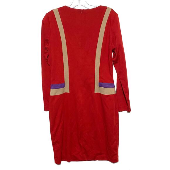 Bigio Collection Dress Red Purple Colorblock Geometric Made USA Women 6 Stretch - Picture 3 of 7